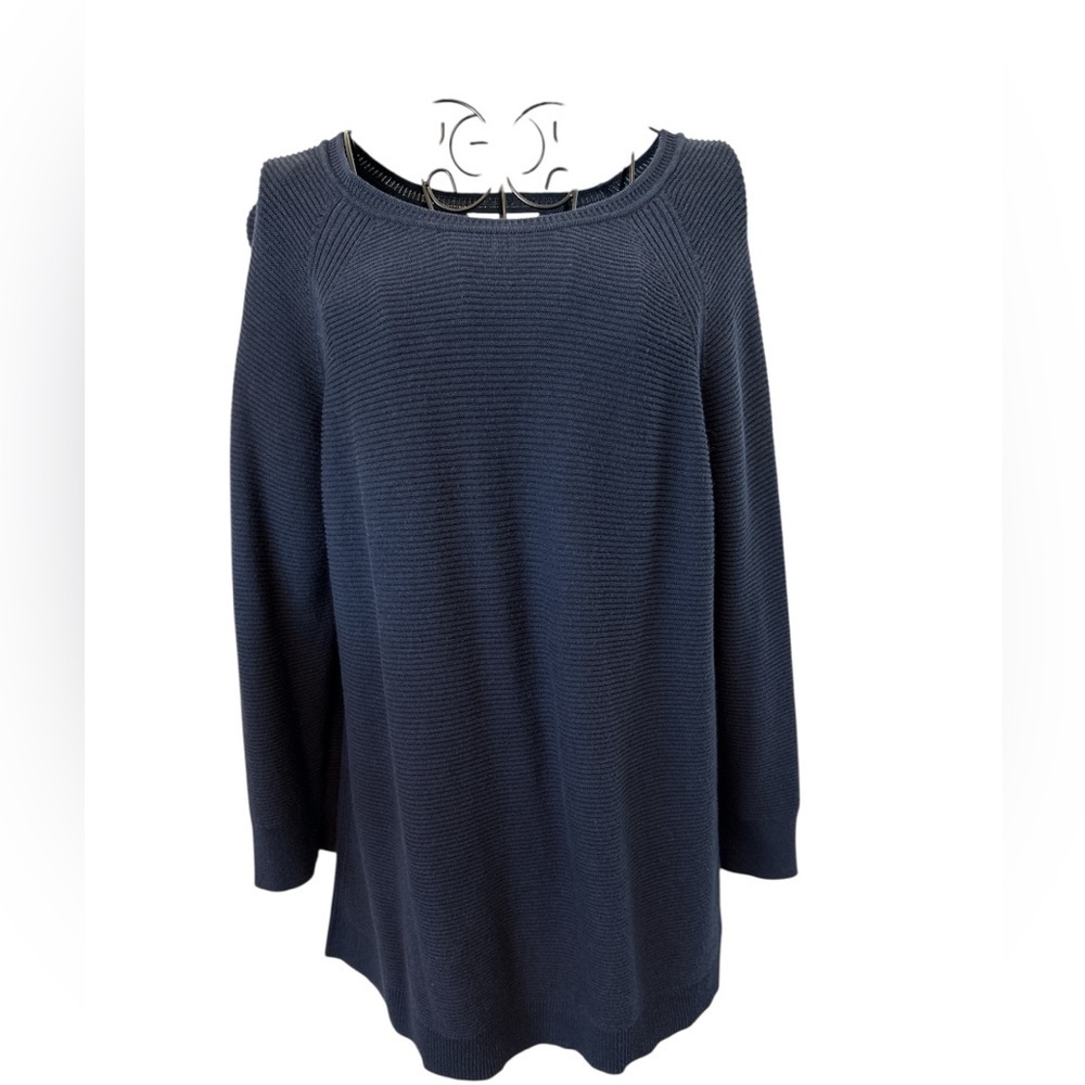 Christopher & Banks Ribbed PullOver Sweater, Size Large, Cotton/Rayon, Navy Blue